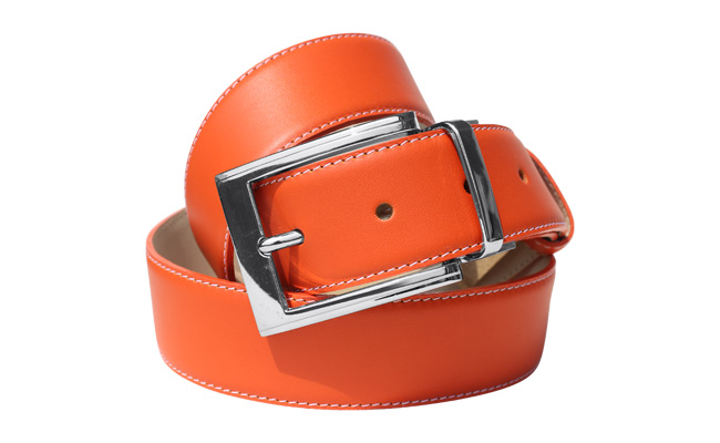 Ceinture de couleur homme - Cuir Orange Bonze - Boucle ardillon gravee