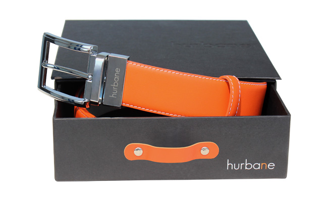 Ceinture de couleur homme - Cuir Orange Bonze - Boucle ardillon gravee