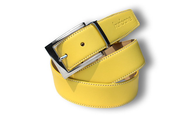 Ceinture homme - cuir Jaune Lime - Boucle ardillon gravée