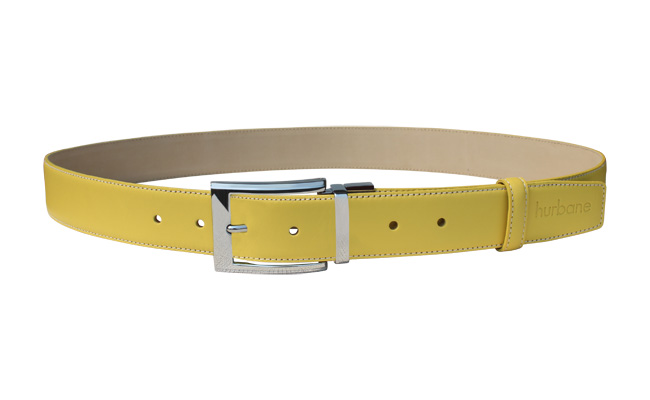 Ceinture homme - cuir Jaune Lime - Boucle ardillon gravée