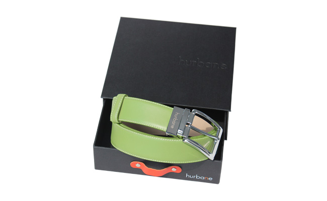 Ceinture cuir homme - Vert Tropic - Boucle ardillon gravée