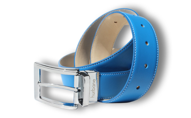 Ceinture en cuir de couleur pour homme - Bleu Artic - Boucle ardillon gravée