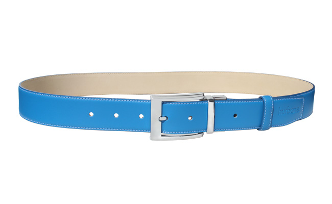 Ceinture en cuir de couleur pour homme - Bleu Artic - Boucle ardillon gravée