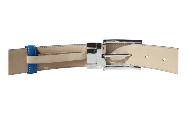 Ceinture en cuir de couleur pour homme - Bleu Artic - Boucle ardillon gravée