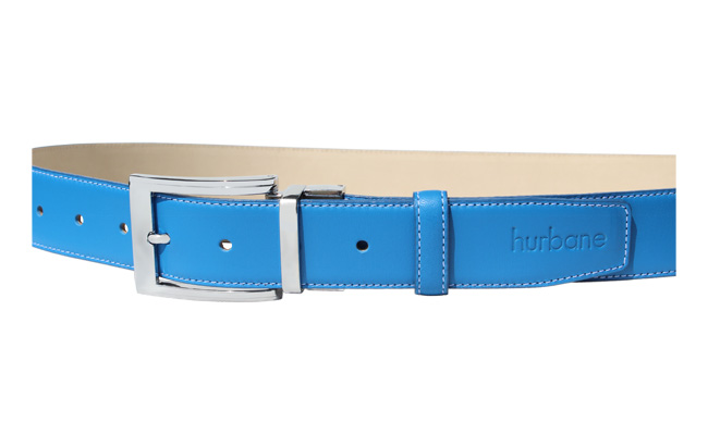 Ceinture en cuir de couleur pour homme - Bleu Artic - Boucle ardillon gravée