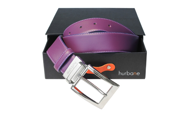 Ceinture de couleur homme - Violet Ultra - Boucle ardillon gravée