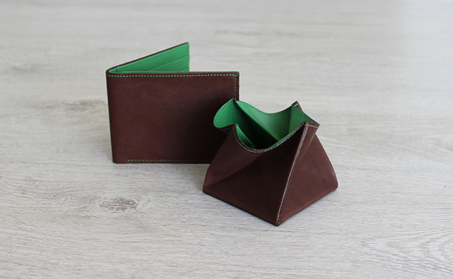 Portefeuille en cuir homme- modèle à rabat - Marron Brut et Vert Bunker