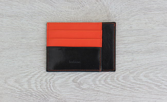 Portefeuille rigide pour homme - cuir Vernis Noir et Orange Bonze