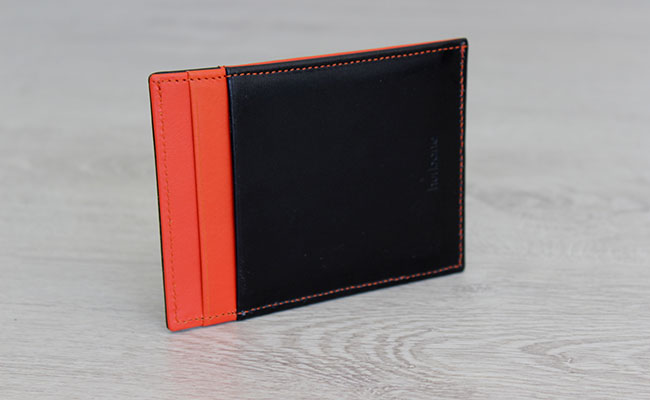 Portefeuille rigide pour homme - cuir Vernis Noir et Orange Bonze