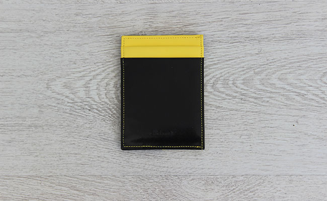 Portefeuille homme, modèle rigide  - cuir Vernis Noir et Jaune Lime