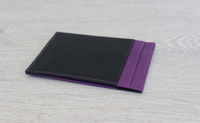 Portefeuille rigide pour homme - cuir Vernis Noir et Violet Ultra