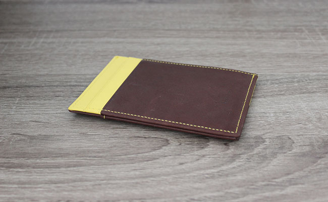 Portefeuille homme, modèle rigide  - cuir Marron Brut et Jaune Lime