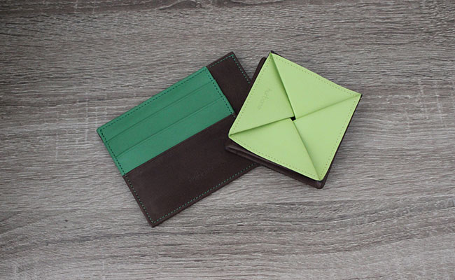 Portefeuille en cuir homme- modèle rigide - Marron Brut et Vert Bunker