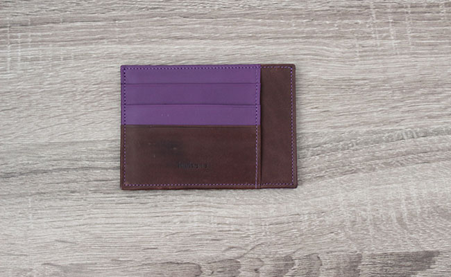 Portefeuille rigide pour homme - cuir Marron Brut et Violet Ultra