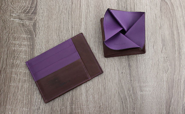 Portefeuille rigide pour homme - cuir Marron Brut et Violet Ultra