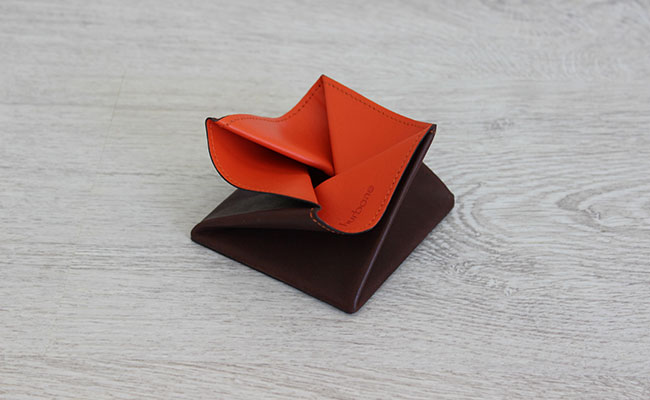 Porte-monnaie homme - modèle Origami - Cuir Marron Brut et Orange Bonze