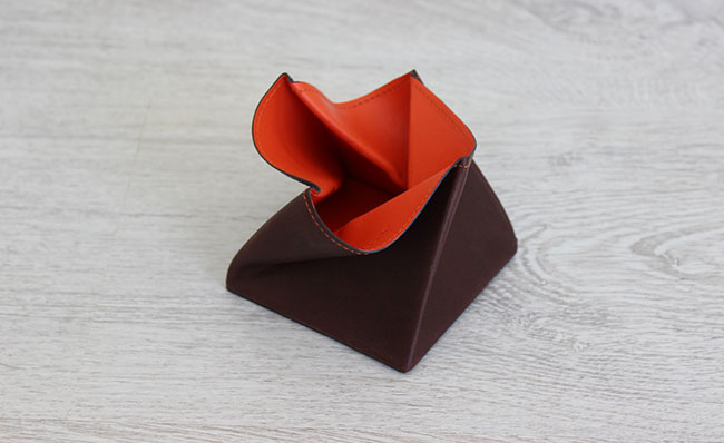 Porte-monnaie homme - modèle Origami - Cuir Marron Brut et Orange Bonze