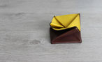 Porte-monnaie  cuir   - modèle Origami - Cuir Marron Brut et Jaune Lime