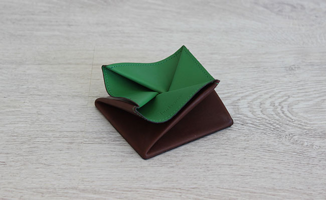 Porte-monnaie Origami  - Cuir Marron Brut et Vert Bunker