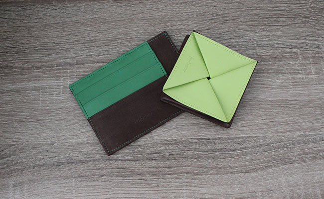 Porte-monnaie Origami pour homme - Cuir Marron Brut et Vert Tropic 