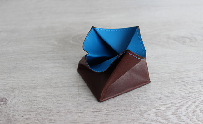 Porte-monnaie homme - modèle Origami - Cuir Marron Brut et Bleu Artic