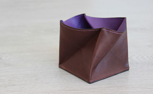 Porte-monnaie cuir  - modèle Origami - Cuir Marron Brut et Violet Ultra