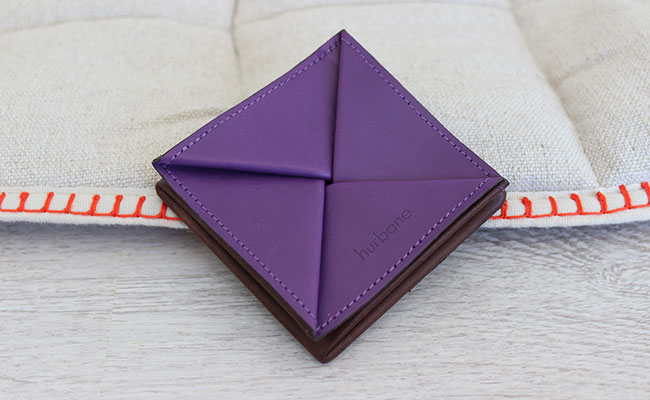 Porte-monnaie cuir  - modèle Origami - Cuir Marron Brut et Violet Ultra