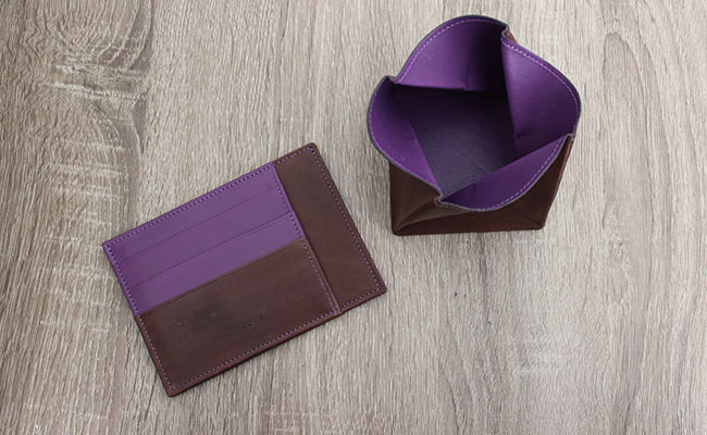 Porte-monnaie cuir  - modèle Origami - Cuir Marron Brut et Violet Ultra