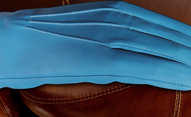Gants cuir homme - Coupe droite cintrée - Bleu Artic