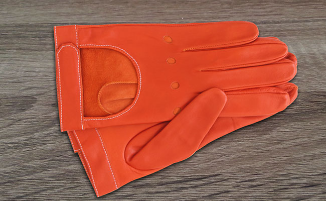 Gants Homme en cuir - Modèle Rallye ajouré - Orange Bonze