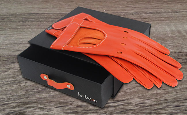 Gants Homme en cuir - Modèle Rallye ajouré - Orange Bonze