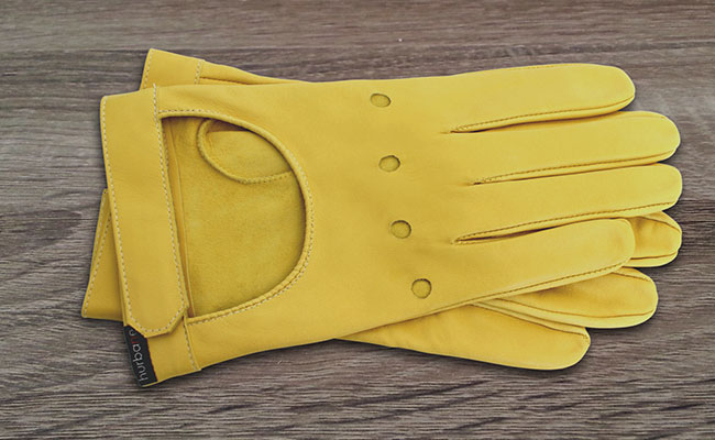 Gants en cuir pour hommes - Modèle Rallye ajouré - Jaune Lime