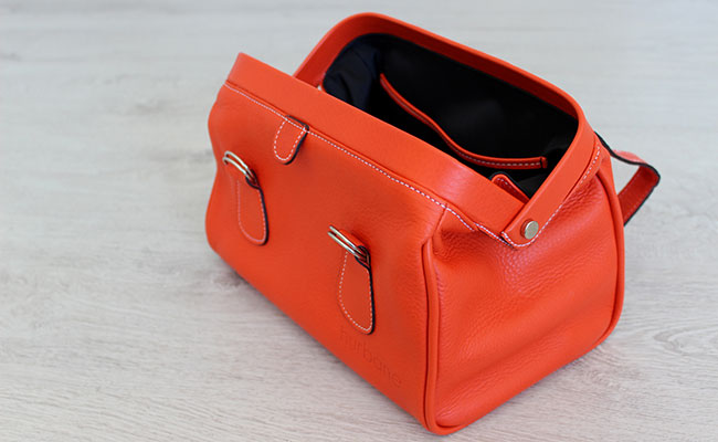 Trousse de toilette homme en cuir - modèle besace - Cuir Orange Bonze