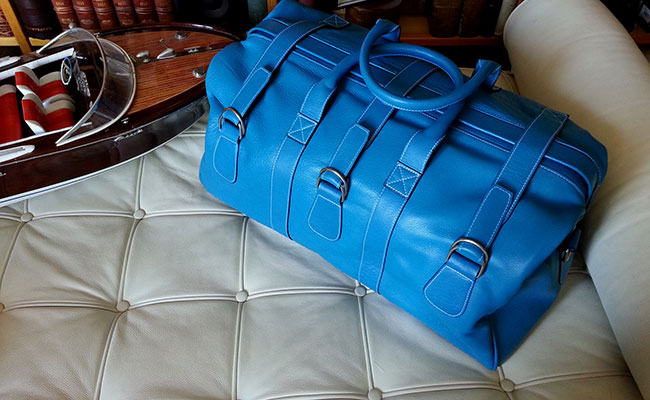 Sac de voyage en cuir pour hommes - couleur Bleu Artic