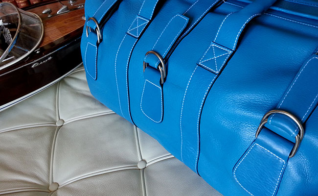 Sac de voyage en cuir pour hommes - couleur Bleu Artic