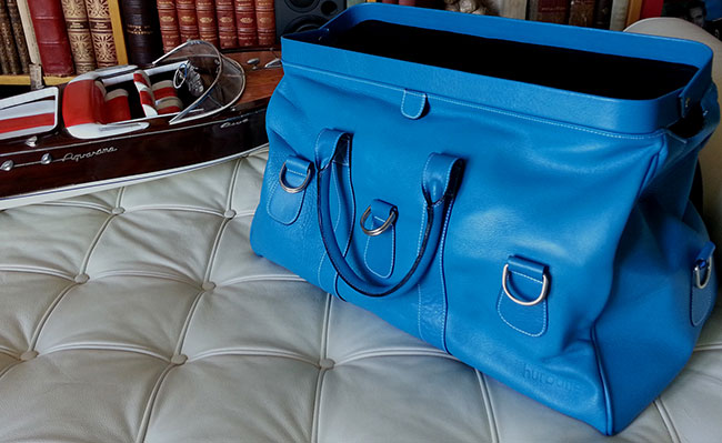 Sac de voyage en cuir pour hommes - couleur Bleu Artic